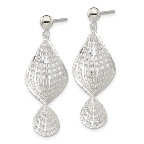 Sterling Silver Dangle Earrings with Open Lattice and Twisted Geometric Design