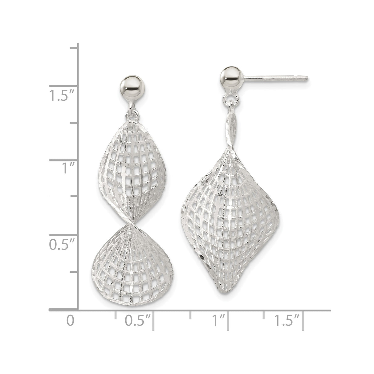 Sterling Silver Dangle Earrings with Open Lattice and Twisted Geometric Design