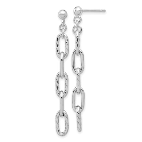 Sterling Silver Dangle Earrings with Twisted and Smooth Elongated Chain Link Design
