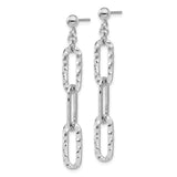 Sterling Silver Dangle Earrings, Elongated Hammered Oval Link Design, Lightweight Textured Finish