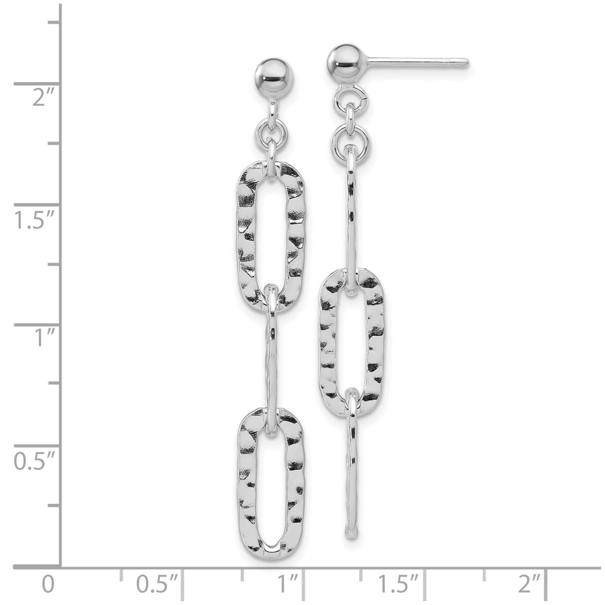 Sterling Silver Dangle Earrings, Elongated Hammered Oval Link Design, Lightweight Textured Finish