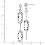 Sterling Silver Dangle Earrings, Elongated Hammered Oval Link Design, Lightweight Textured Finish