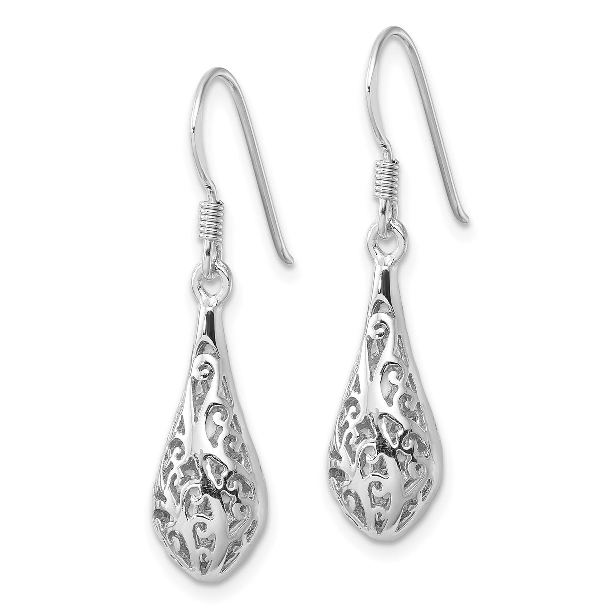 Sterling Silver Dangle Earrings with Teardrop Filigree and Scrollwork Design for Women