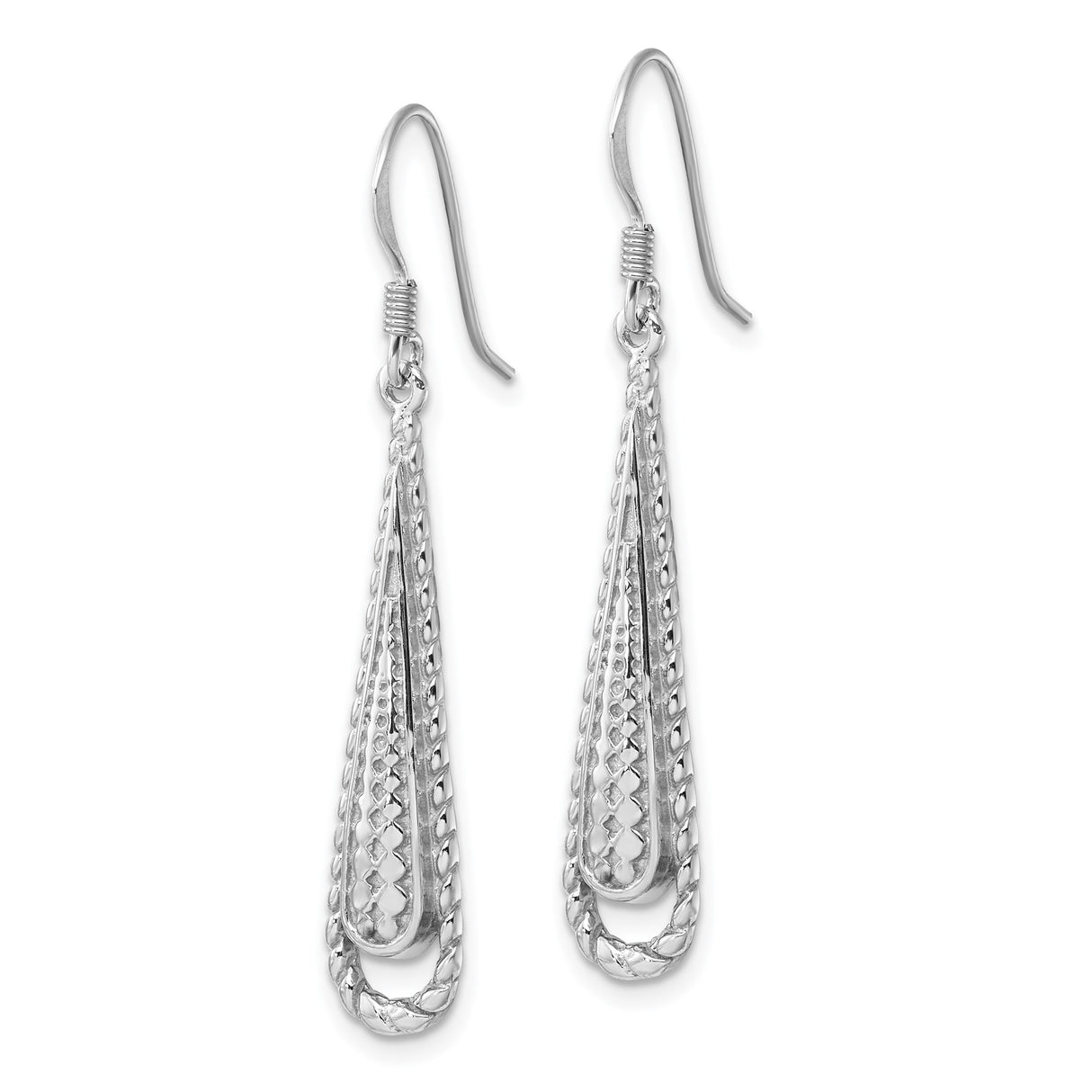 Sterling Silver Teardrop Dangle Earrings with Diamond Cut and Textured Detail