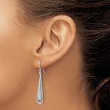 Sterling Silver Teardrop Dangle Earrings with Diamond Cut and Textured Detail