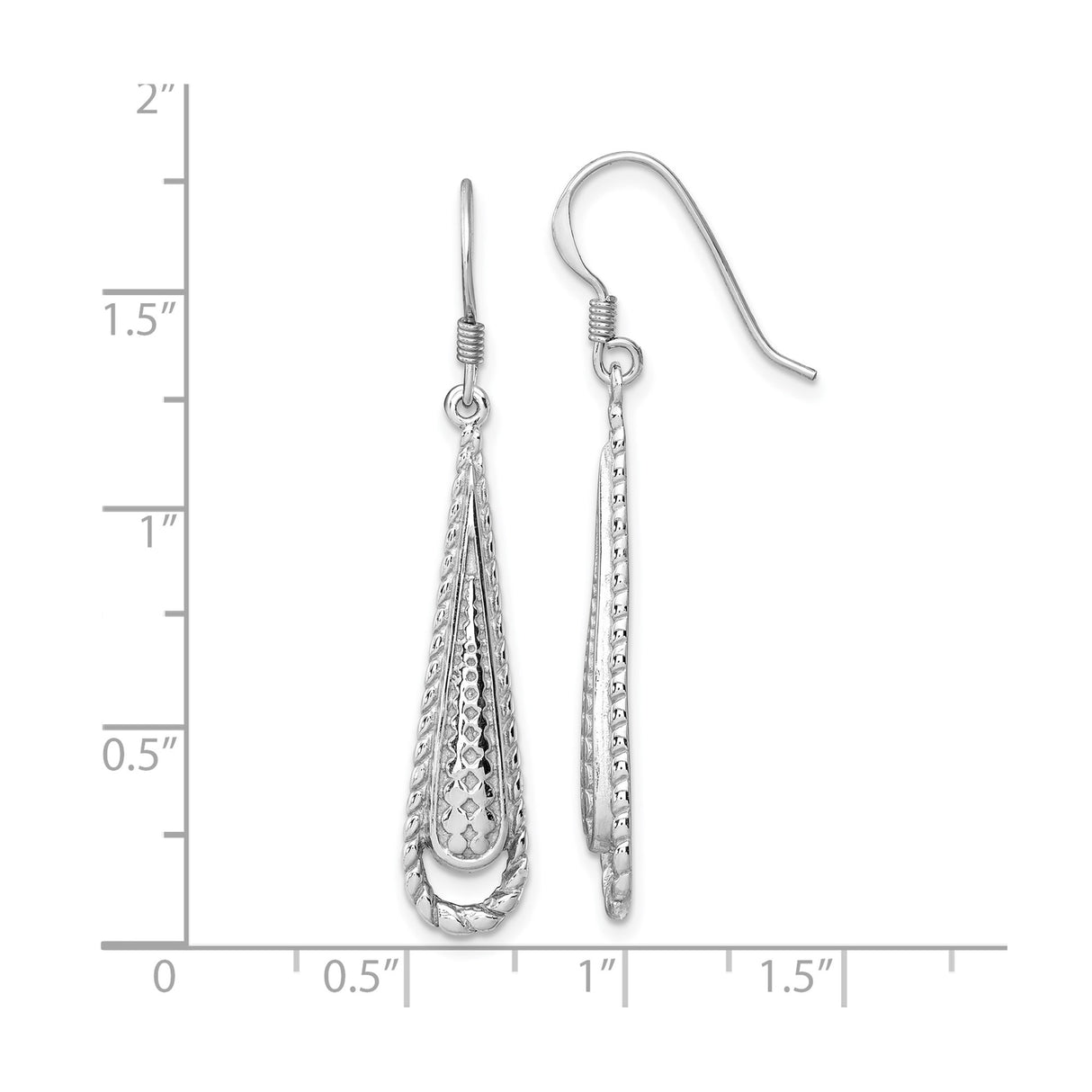 Sterling Silver Teardrop Dangle Earrings with Diamond Cut and Textured Detail