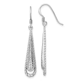 Sterling Silver Teardrop Dangle Earrings with Diamond Cut and Textured Detail
