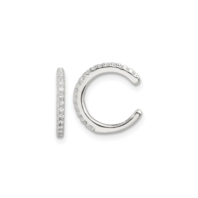 Sterling Silver Ear Cuff for Women with Clear Cubic Zirconia, No Piercing Required, Sleek Curved Design, Minimalist Modern Jewelry, Stackable Fashion Earring, Contemporary Sparkly Accessory