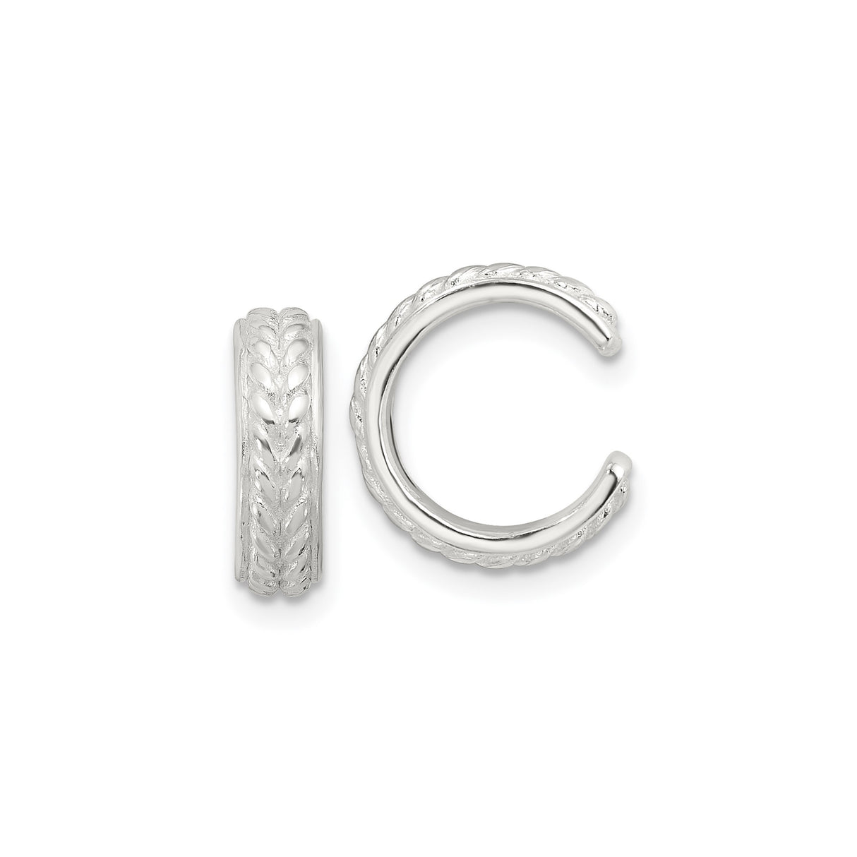 Sterling Silver Braided Ear Cuffs with Textured Wheat Design, Non Pierced Open Cuff Earrings for Women or Unisex Wear, Nature Motif Jewelry Symbolizing Growth, Lightweight and Everyday Style