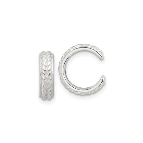 Sterling Silver Braided Ear Cuffs with Textured Wheat Design, Non Pierced Open Cuff Earrings for Women or Unisex Wear, Nature Motif Jewelry Symbolizing Growth, Lightweight and Everyday Style