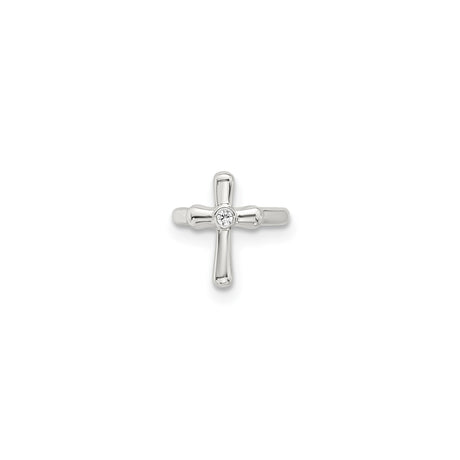 Sterling Silver Polished Cross Pendant with Cubic Zirconia Charm for Men and Women – Modern Faithful Jewelry Unisex Spiritual Symbol in Mirror Finish – Sleek Minimalist Religious Accessory