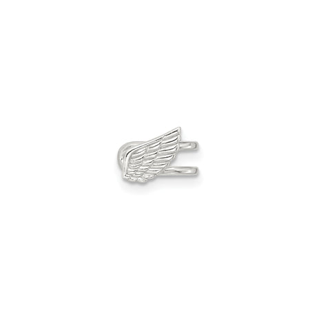 Sterling Silver Ear Cuff with Detailed Angel Wing Design, Unisex Spiritual Jewelry Symbolizing Protection and Guidance, Celestial Wing Earring for Men and Women, Textured Silver Fashion Accessory