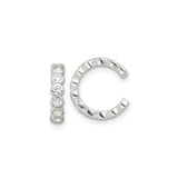 Sterling Silver Ear Cuff Set with Bezel Set Cubic Zirconia and Textured C-Shape Cuff, Modern Minimalist Non Pierced Design for Layered Earwear, Lightweight Contemporary Fashion Jewelry