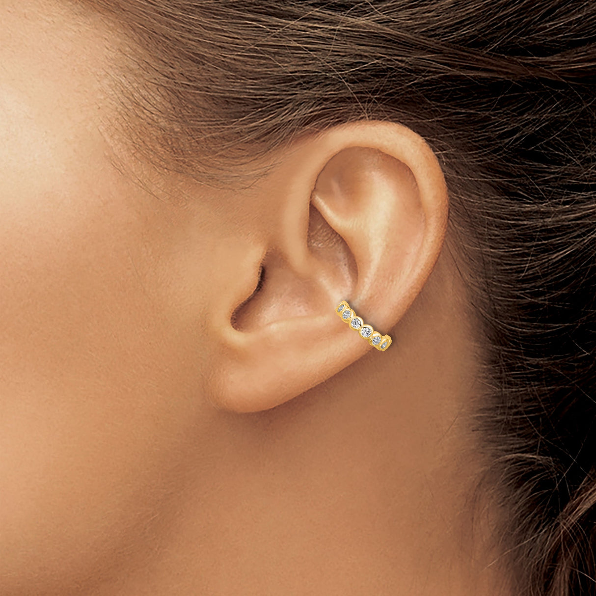 Gold Plated Sterling Silver Ear Cuff Textured CZ Bezel