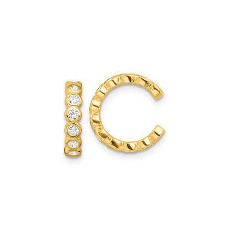 Sterling Silver Gold Plated Ear Cuff Earrings for Women with Textured Open Design and Bezel Set Cubic Zirconia Stones, Non Pierced Lightweight Modern Fashion Jewelry for Minimalist Stackable Wear