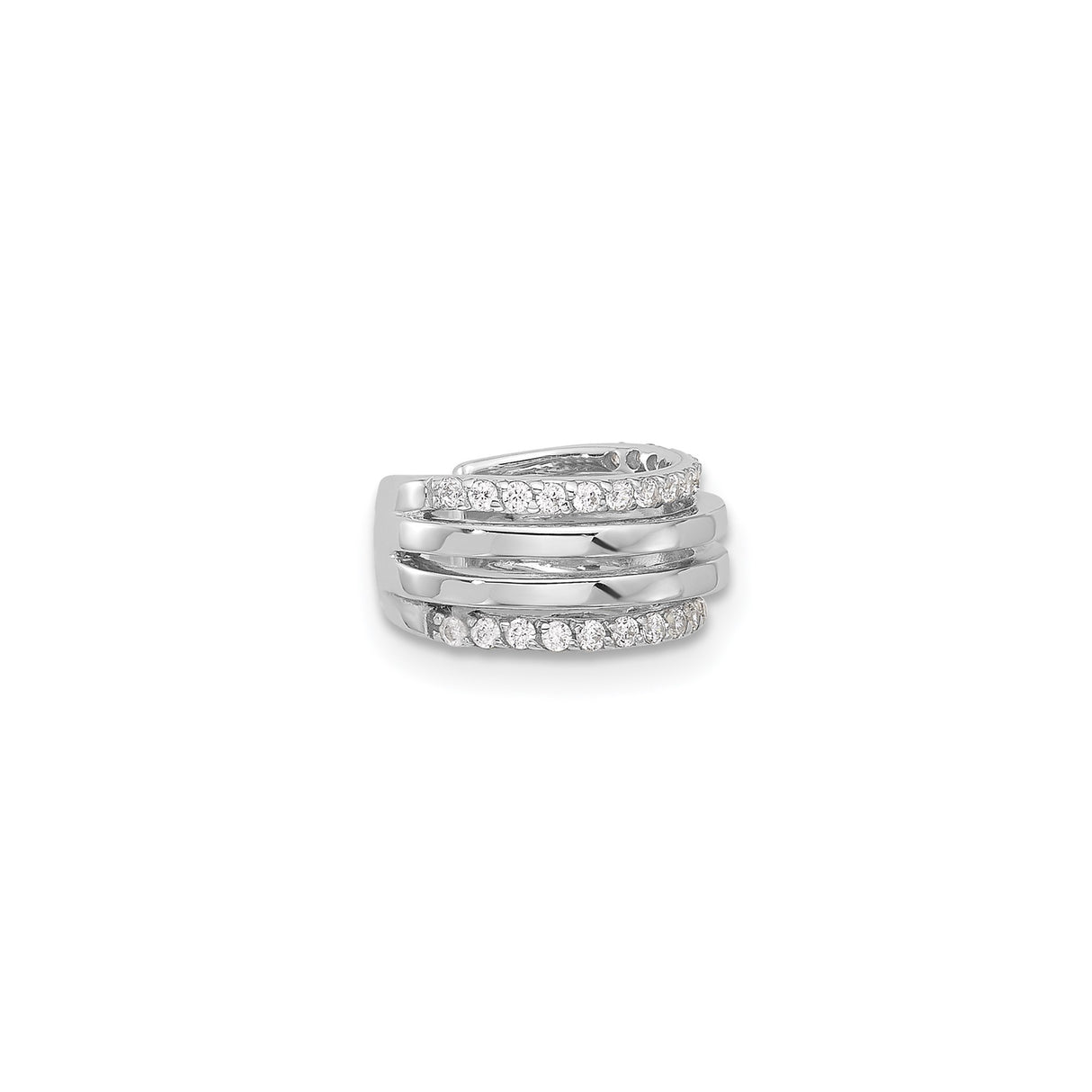 Sterling Silver Triple Band Earcuff With CZ Accents