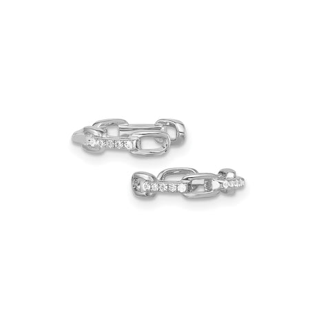 Sterling Silver Rectangular Link Hoop Earrings With CZ