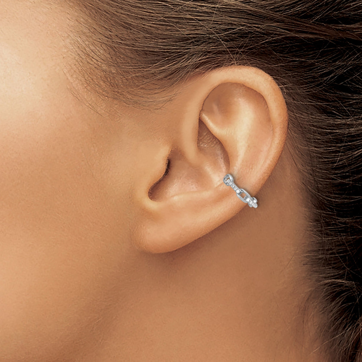 Sterling Silver Rectangular Link Hoop Earrings With CZ