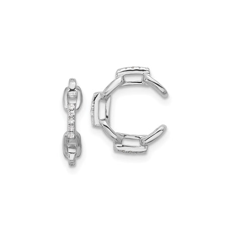 Sterling Silver Hoop Earrings for Women with Rectangular Link Design, Cubic Zirconia Accents, Modern Chain Earrings, Polished Finish, Lightweight Elegant Hoops, Contemporary Fashion Jewelry