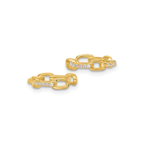 Gold Plated Sterling Silver Chain Link Hoop Earrings CZ