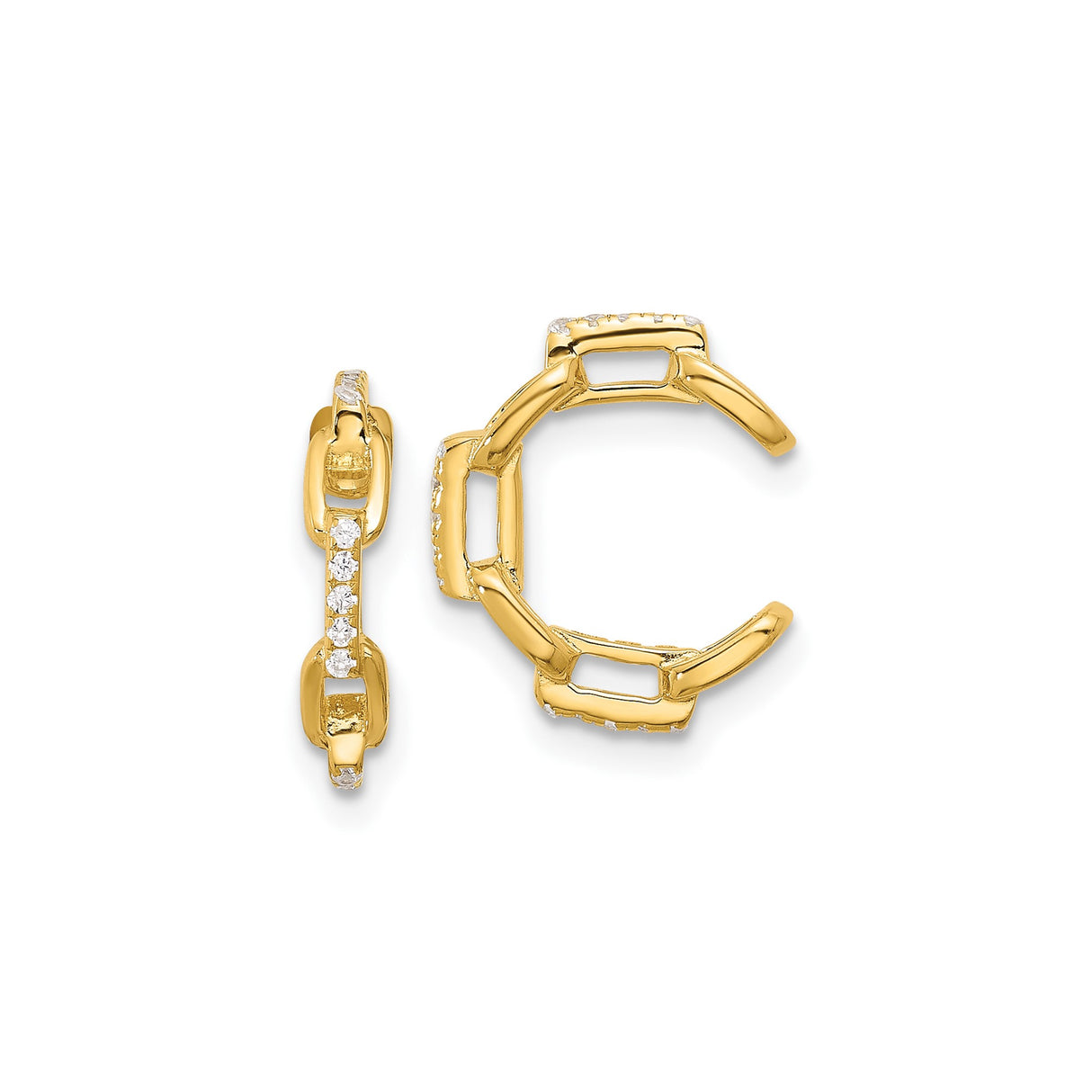 Gold Plated Sterling Silver Hoop Earrings for Women with Modern Chain Link Design, Clear Cubic Zirconia, Linked Hoops for Everyday Wear, Contemporary Fashion Earrings, Elegant Statement Hoops