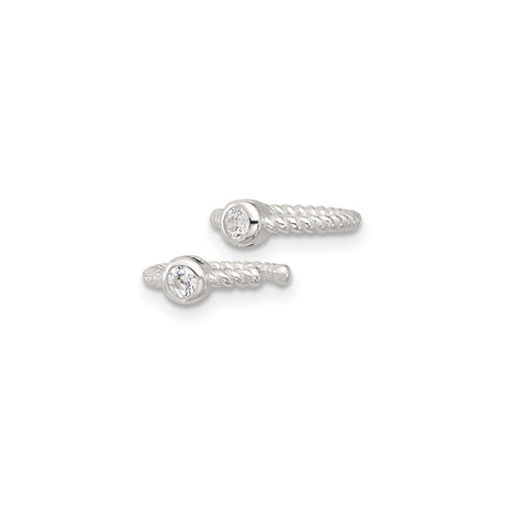 Sterling Silver Twisted Rope Ear Cuff Bezel Clear Gemstone