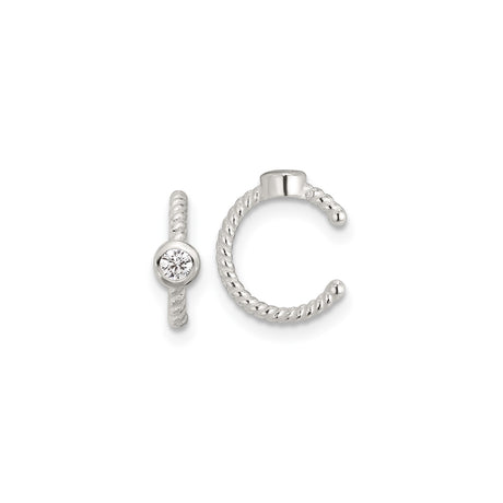Sterling Silver Ear Cuff for Women with Twisted Rope Design, Bezel Set Clear Round Gemstone, Non Pierced Minimalist Cuff Earring, Modern Textured Silver Style for Fashion Forward Daily Wear
