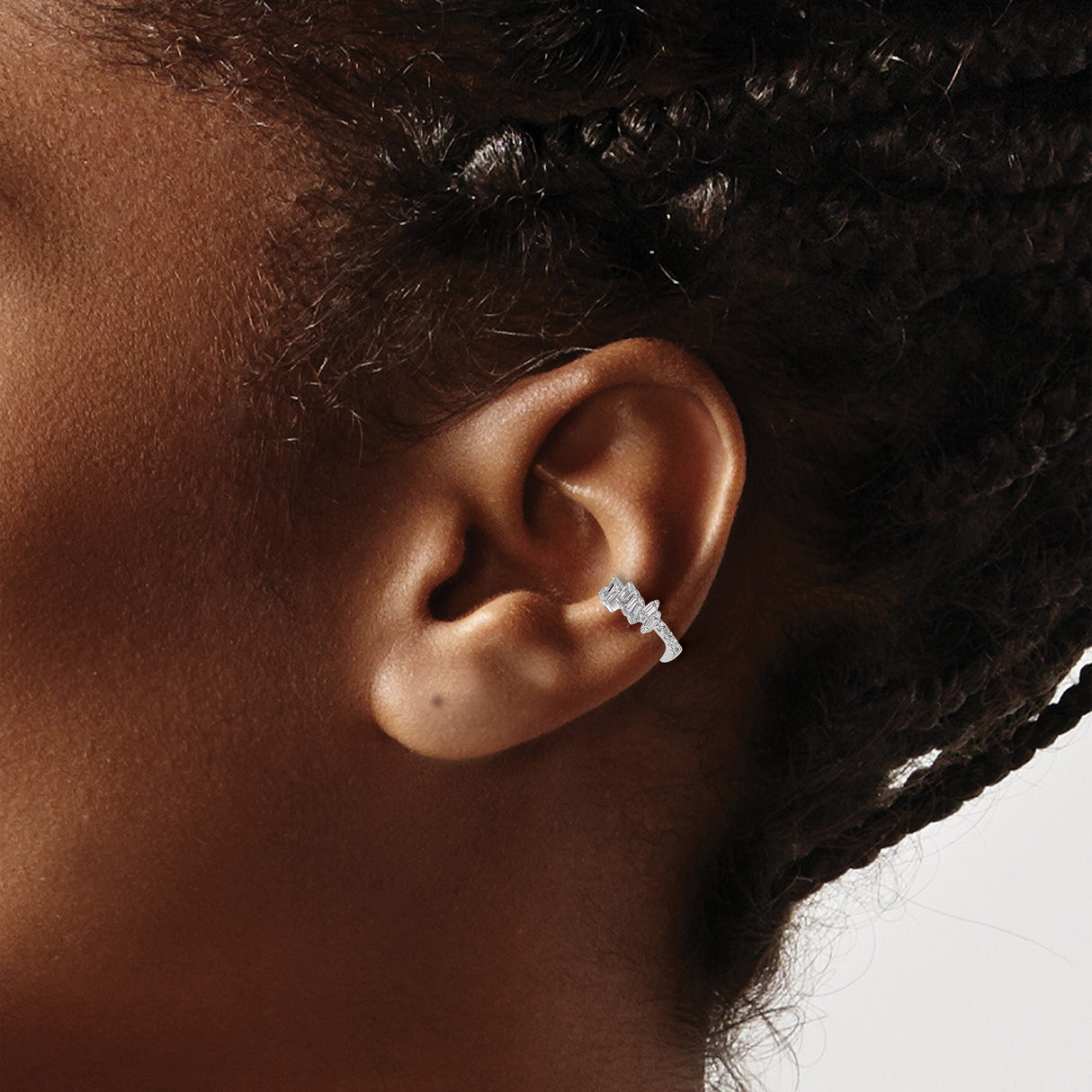 Sterling Silver Ear Cuff Set Asymmetrical Baguette CZ Stones