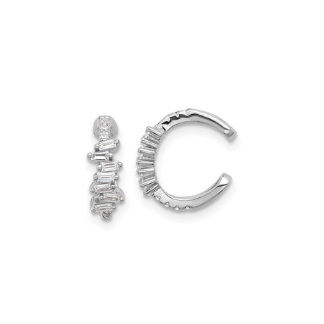 Sterling Silver Ear Cuff Set for Women with Baguette Cut Cubic Zirconia Stones in Asymmetrical Modern Design, Non Pierced Adjustable Open Hoop Lightweight Fashion Earrings for Contemporary Style