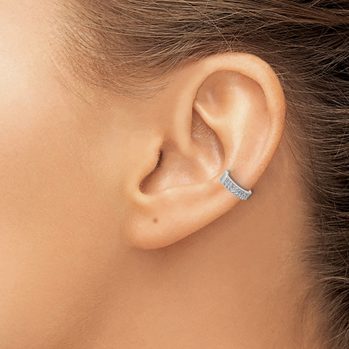 Sterling Silver Front Row CZ Ear Cuff Minimalist Open Cuff
