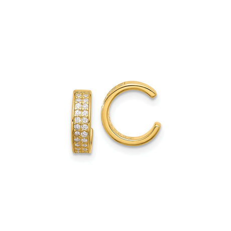 Sterling Silver Gold-Plated Ear Cuffs for Women with Clear Cubic Zirconia Pavé Setting, Non-Pierced Modern Clip-On Earrings, Sparkly Ear Climbers, Elegant Statement Cuffs for Casual or Formal Wear