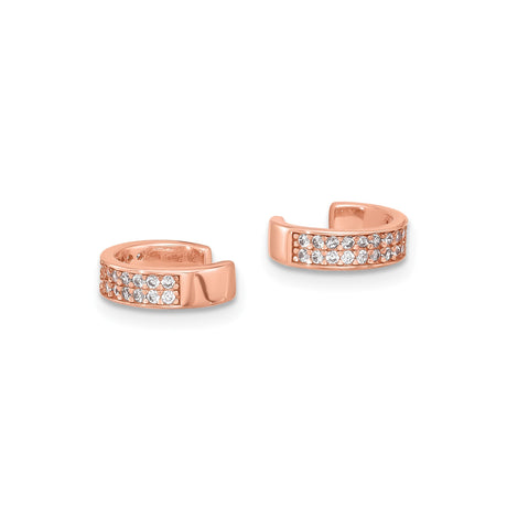 Sterling Silver Rose Gold Plated Ear Cuff Two Row CZ Pave