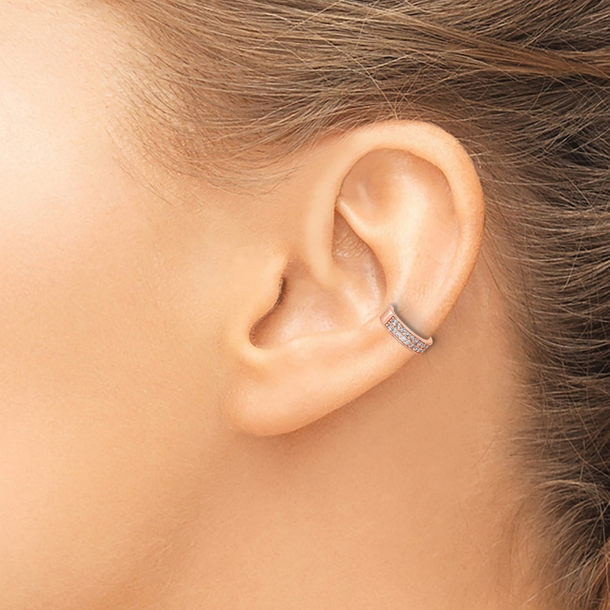 Sterling Silver Rose Gold Plated Ear Cuff Two Row CZ Pave