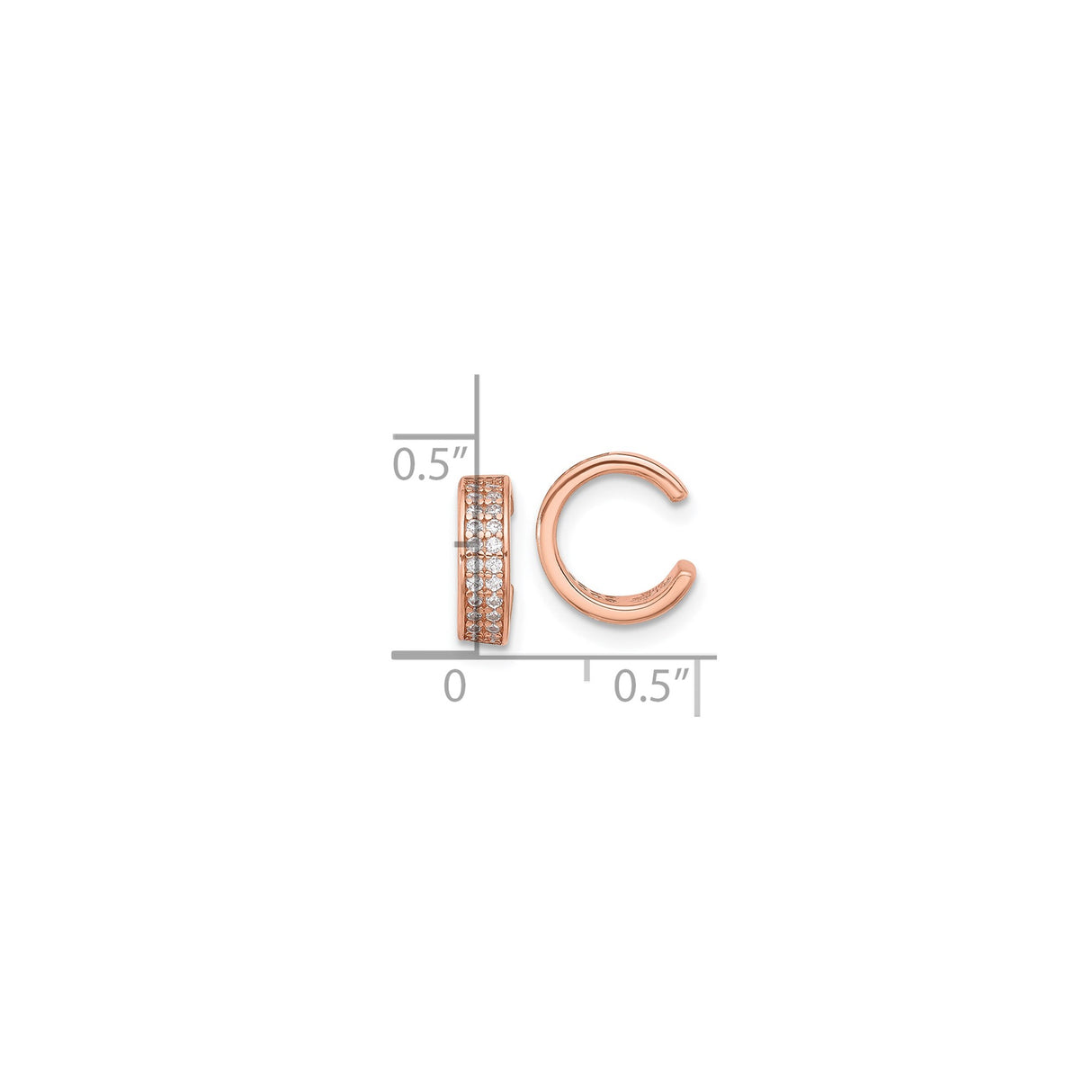Sterling Silver Rose Gold Plated Ear Cuff Two Row CZ Pave