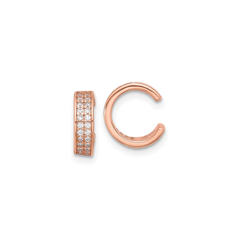 Sterling Silver Rose Gold Plated Ear Cuff for Women with Clear Cubic Zirconia, Pavé Sparkle Double Band Non Piercing Earring, Modern Stackable CZ Accent, Lightweight Trendy Fashion Jewelry