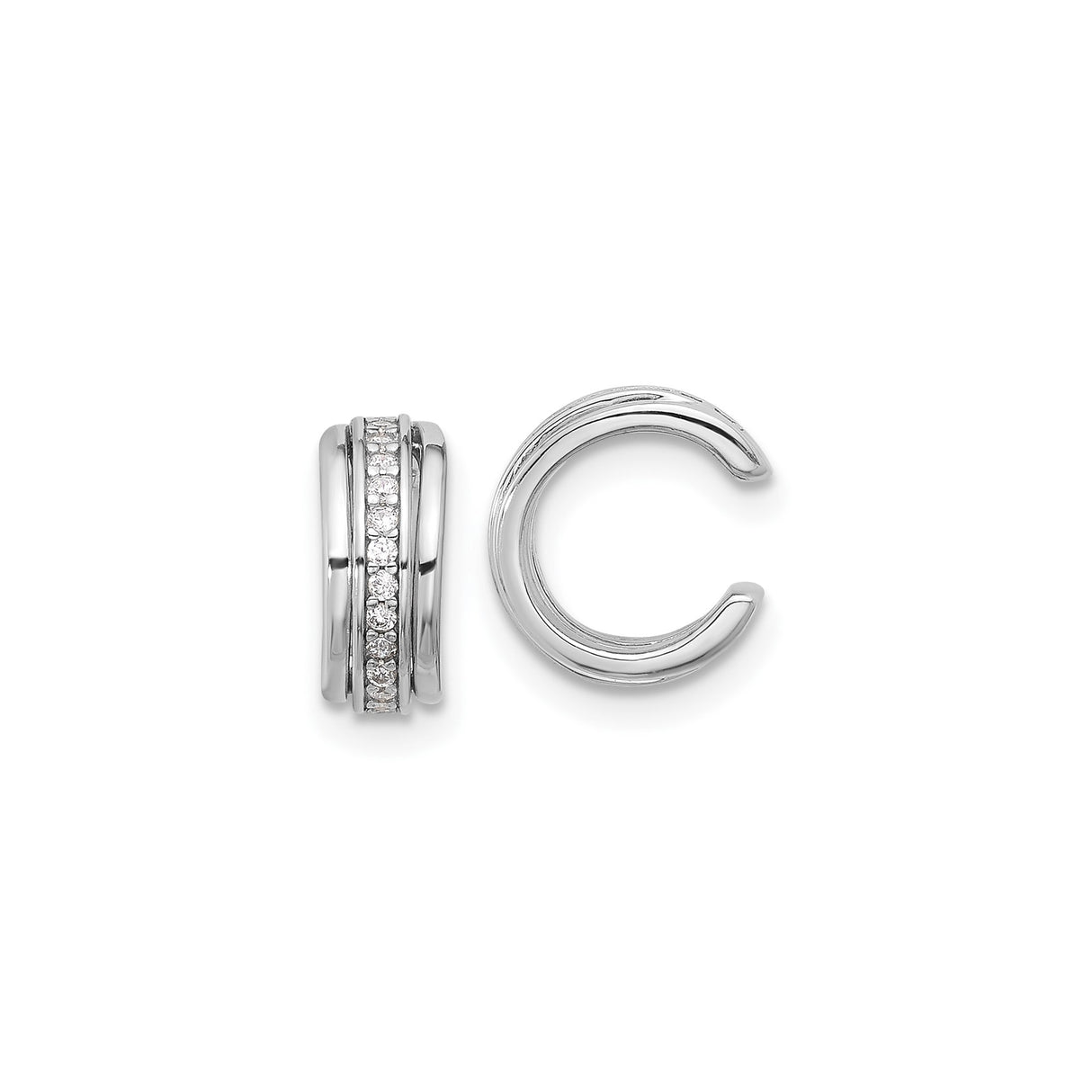 Sterling Silver Ear Cuffs for Women with Double Band Design and Clear Cubic Zirconia Stones, Non Pierced Earrings with Modern Minimalist Style, Sparkly Fashion Earcuffs for Everyday Wear