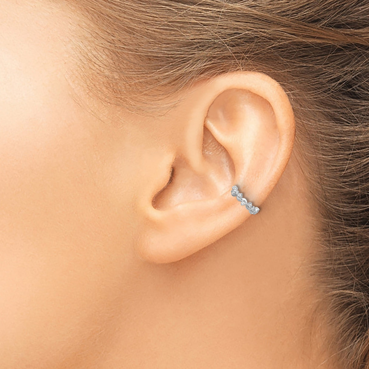 Sterling Silver Hoop Earrings Twisted Scroll Baguette CZ
