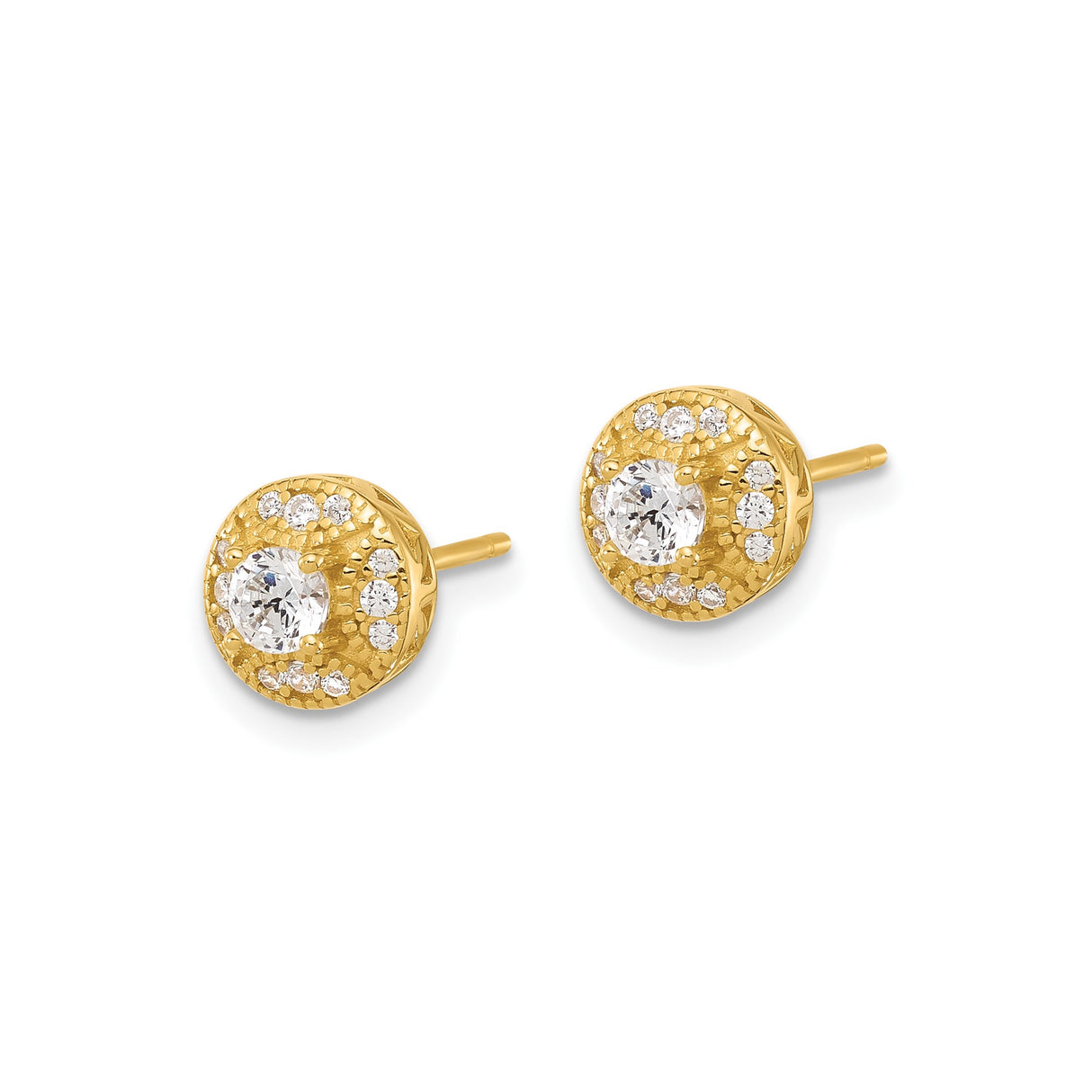 Sterling Silver Halo Stud Earrings with Round Cubic Zirconia and Filigree Design