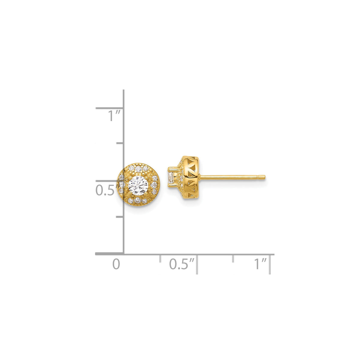 Sterling Silver Halo Stud Earrings with Round Cubic Zirconia and Filigree Design