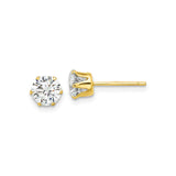 Sterling Silver Stud Earrings with Round Cut Cubic Zirconia, Six Prong Solitaire Design