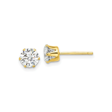 Sterling Silver Stud Earrings with Round Cut Cubic Zirconia, Six Prong Solitaire Design