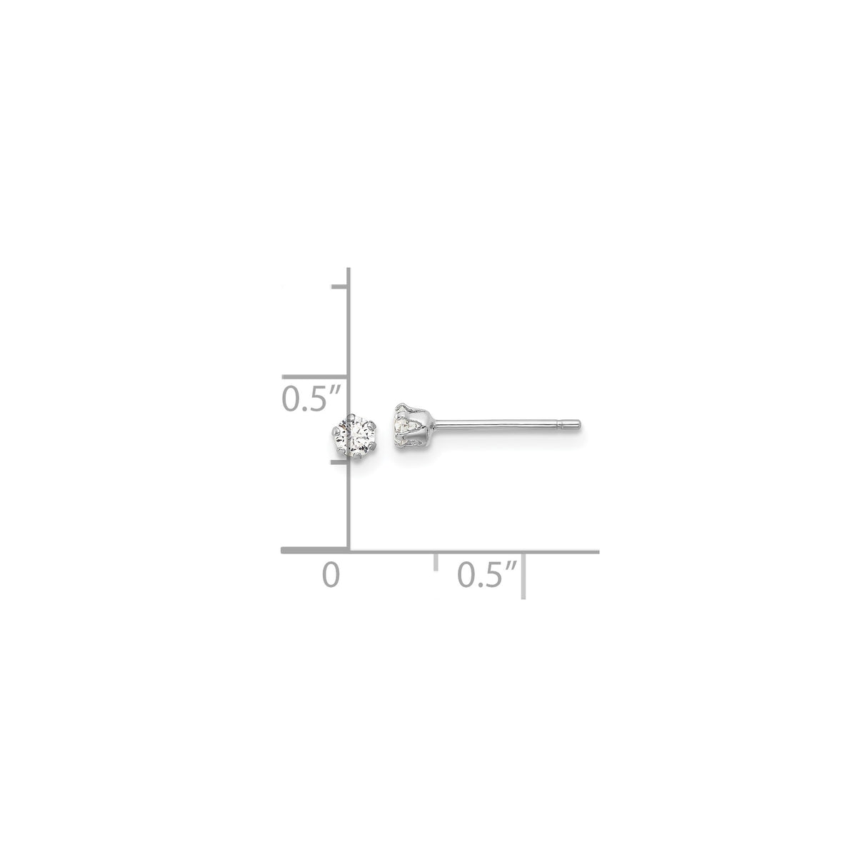 Sterling Silver Six Prong CZ Stud Earrings Round Cut