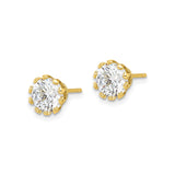 Sterling Silver Stud Earrings with Round Cut Cubic Zirconia in Crown Style Prong Setting