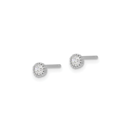 Sterling Silver Stud Earrings with 3mm Round Cubic Zirconia, Minimalist Prong Set Design