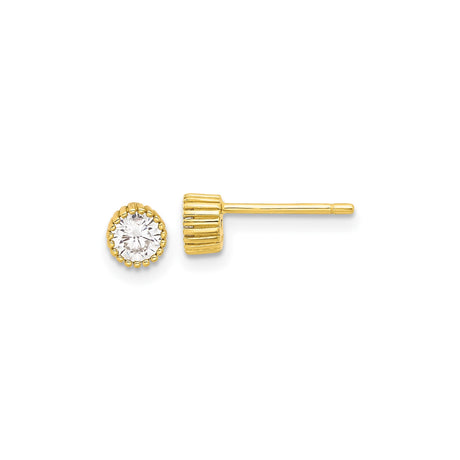 Sterling Silver Stud Earrings with Cubic Zirconia in Textured Bezel Setting, Minimalist Design