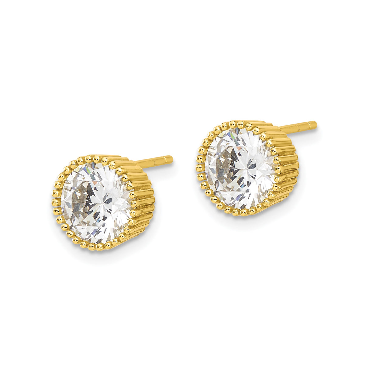 Sterling Silver Stud Earrings with Round Cubic Zirconia and Beaded Halo Design