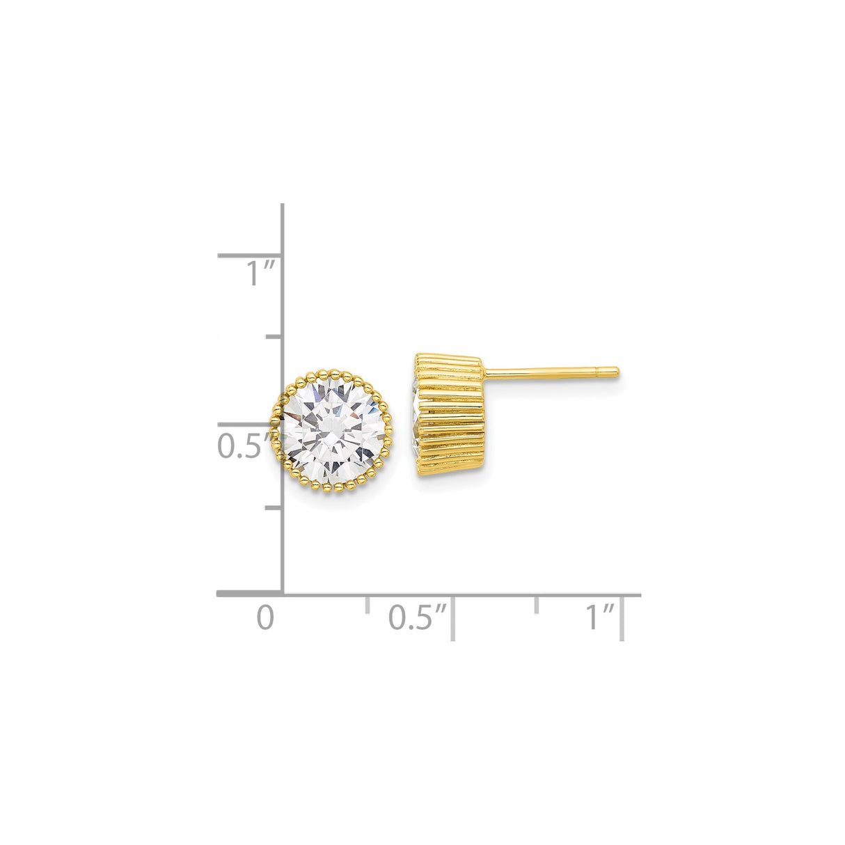 Sterling Silver Stud Earrings with Round Cubic Zirconia and Beaded Halo Design