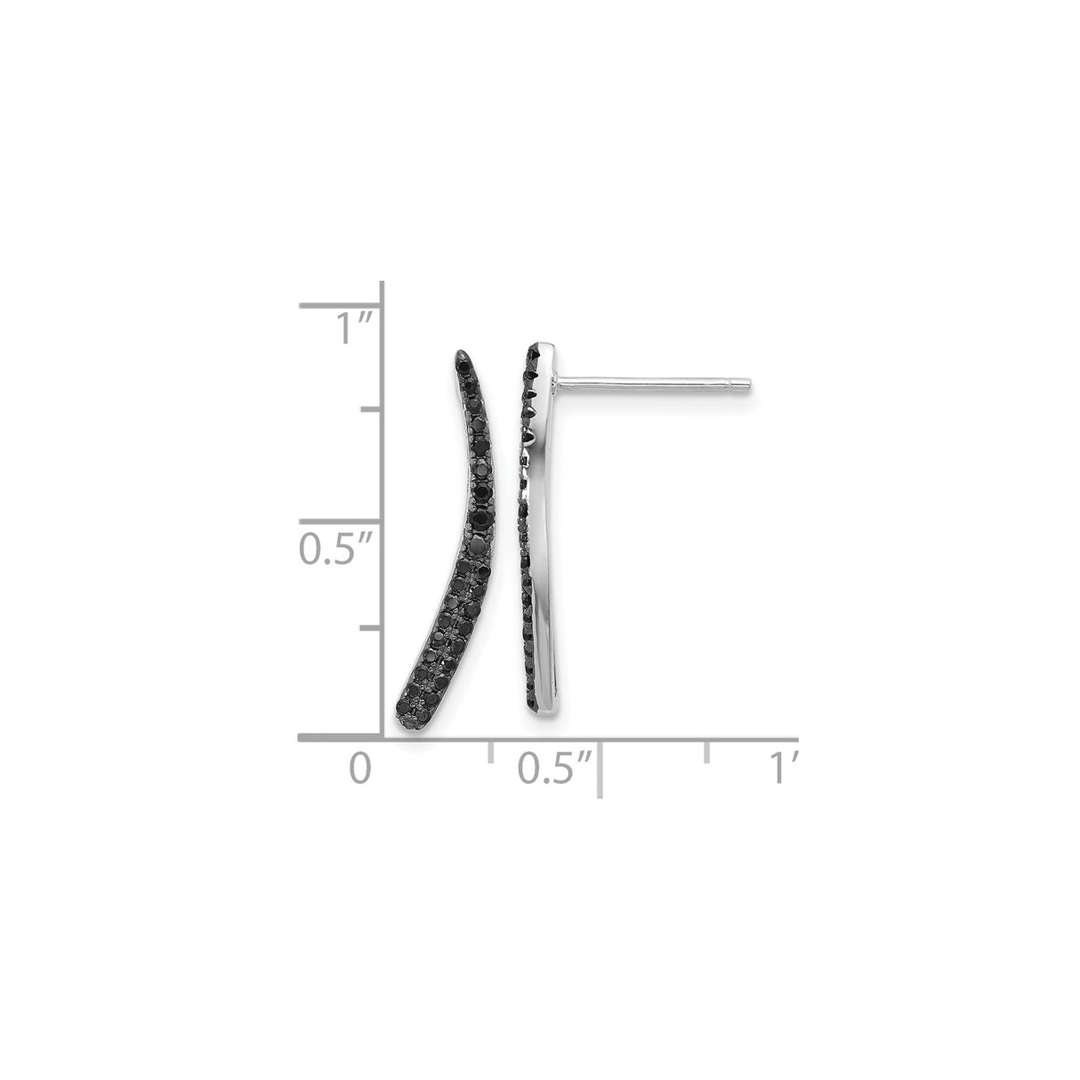 Sterling Silver Curved Bar Earrings with Black Cubic Zirconia, Minimalist Stud Design