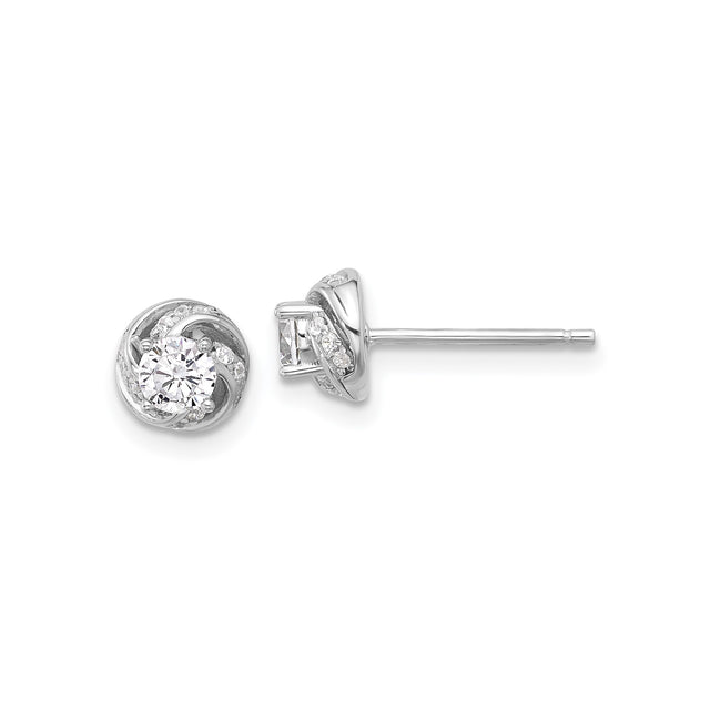 Sterling Silver Stud Earrings with Cubic Zirconia, Twisted Knot and Pavé Accents