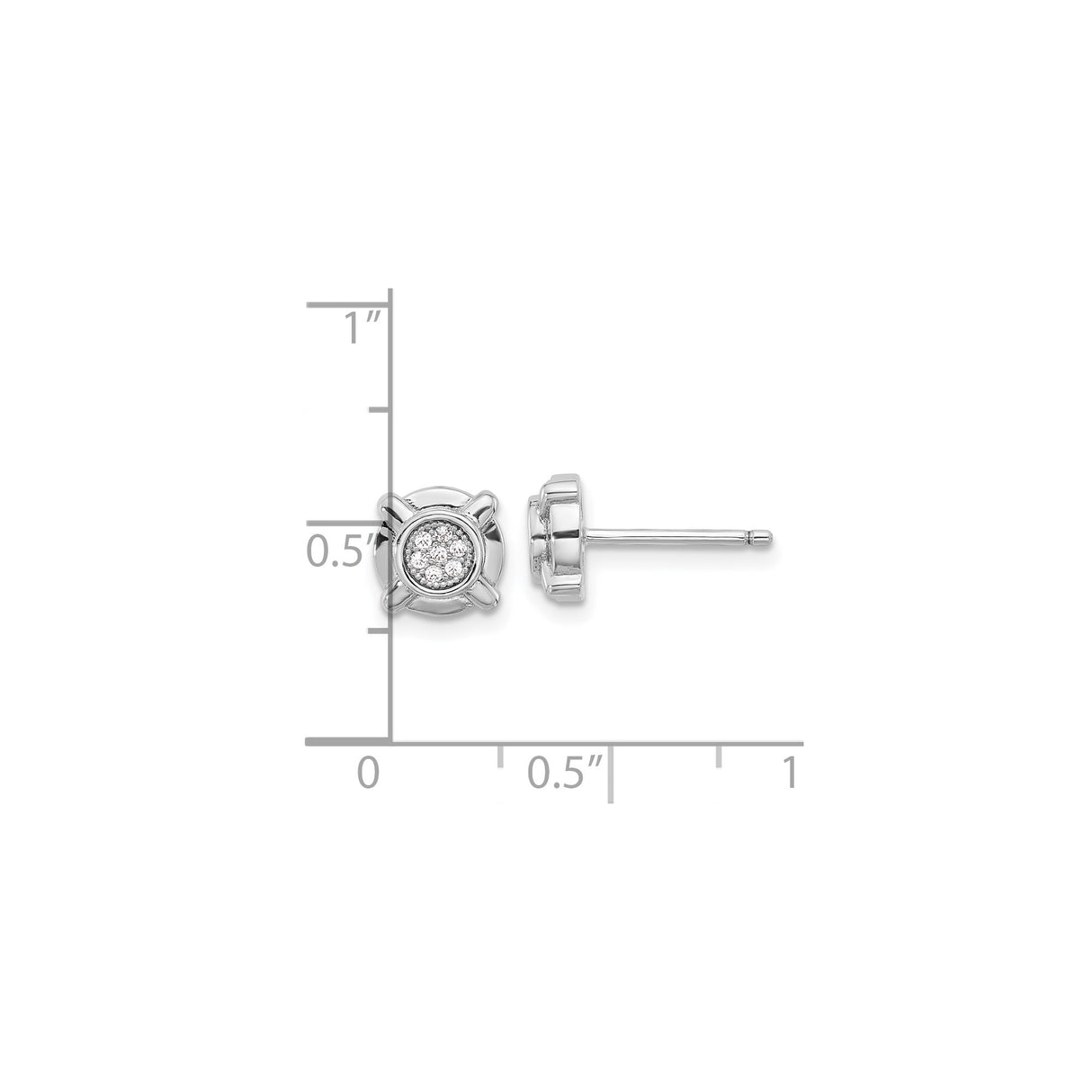 Sterling Silver Stud Earrings with Cubic Zirconia, Cluster Floral Design for Women
